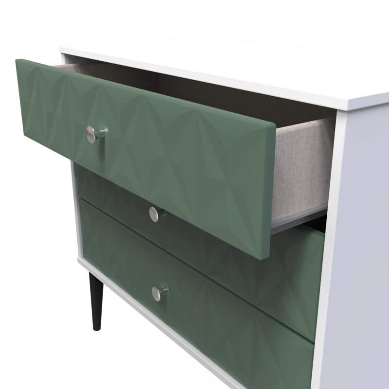 Fully Assembled Hermbusche 3 - Drawer Chest of Drawers, Labrador Green/White