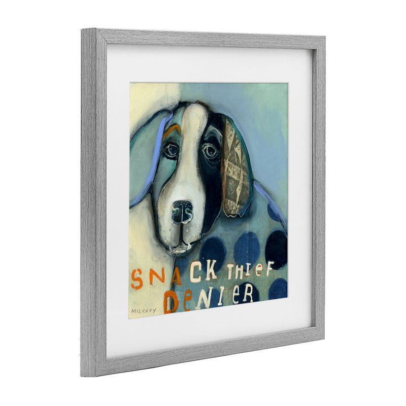 «Snack Thft Denier Dog», reproduction encadrée sous verre, conception de Stacy Milrany, H 16 po x l 16 po