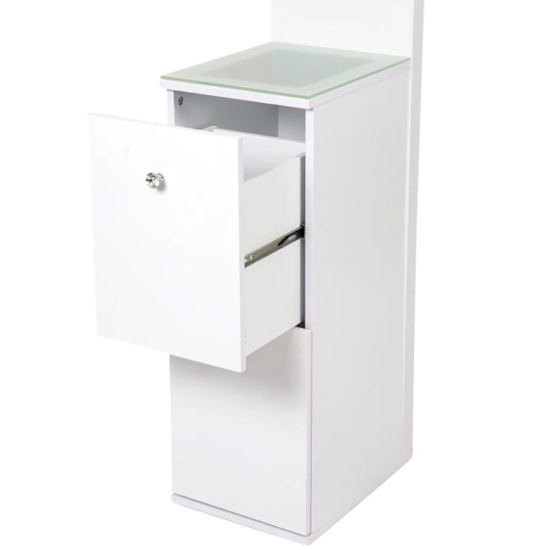 SlayStation Natalie Tall Column Shelves with Drawers, 3 Tier Vanity Display Shelves for Wall Storage, White