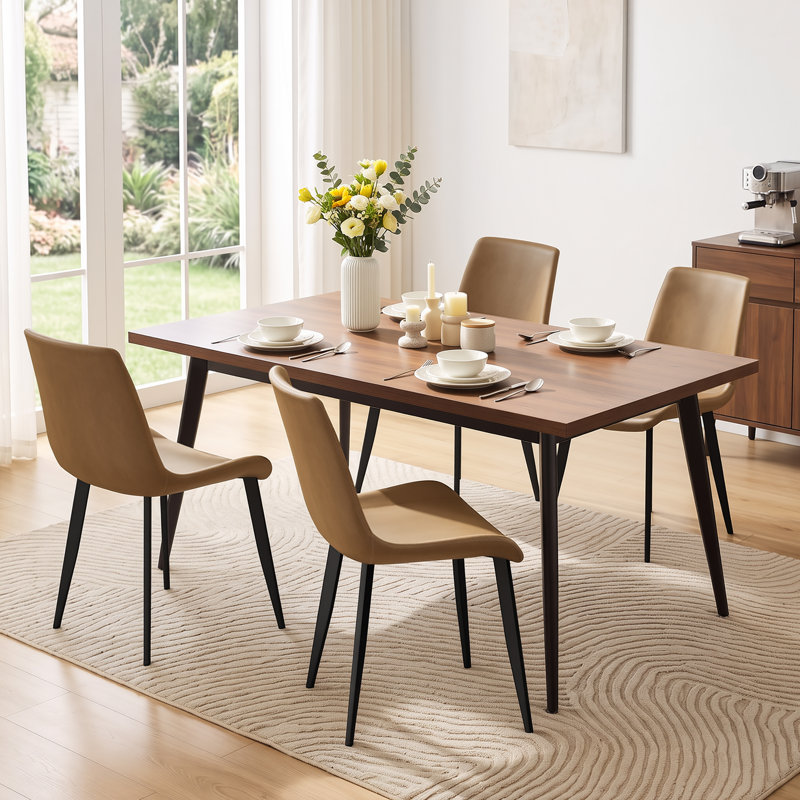 Chaise de salle à manger en polyuréthane avec pieds en métal Shenay pour cuisine intérieure, Ensemble de 4, Brun