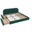 Structure de lit tapissier très grand de style minimaliste moderne - Tissu de fil rond, tête de lit haute incurvée, support de pieds robuste et rangement à roulettes, matelas non inclus - vert-913343713