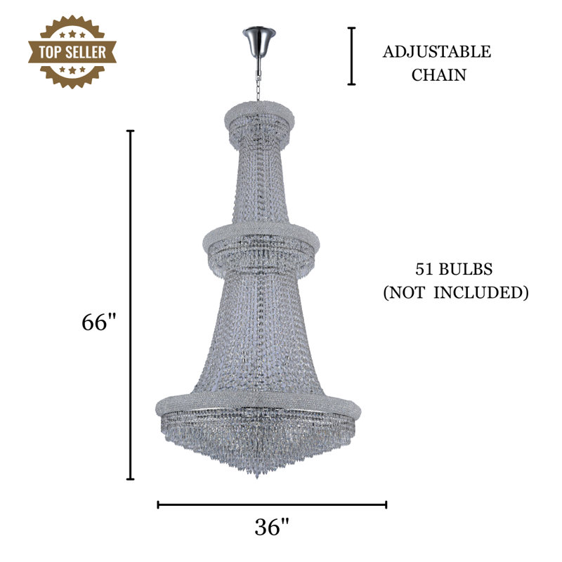 51-lights Empire Chandelier With Crystal Teardrop Accents, Chrome