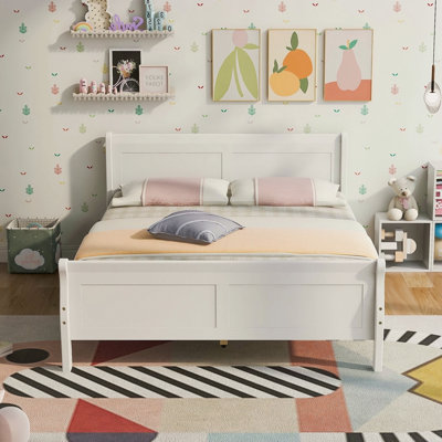 Full Size Wood Platform Bed With Headboard And Wooden Slat Support