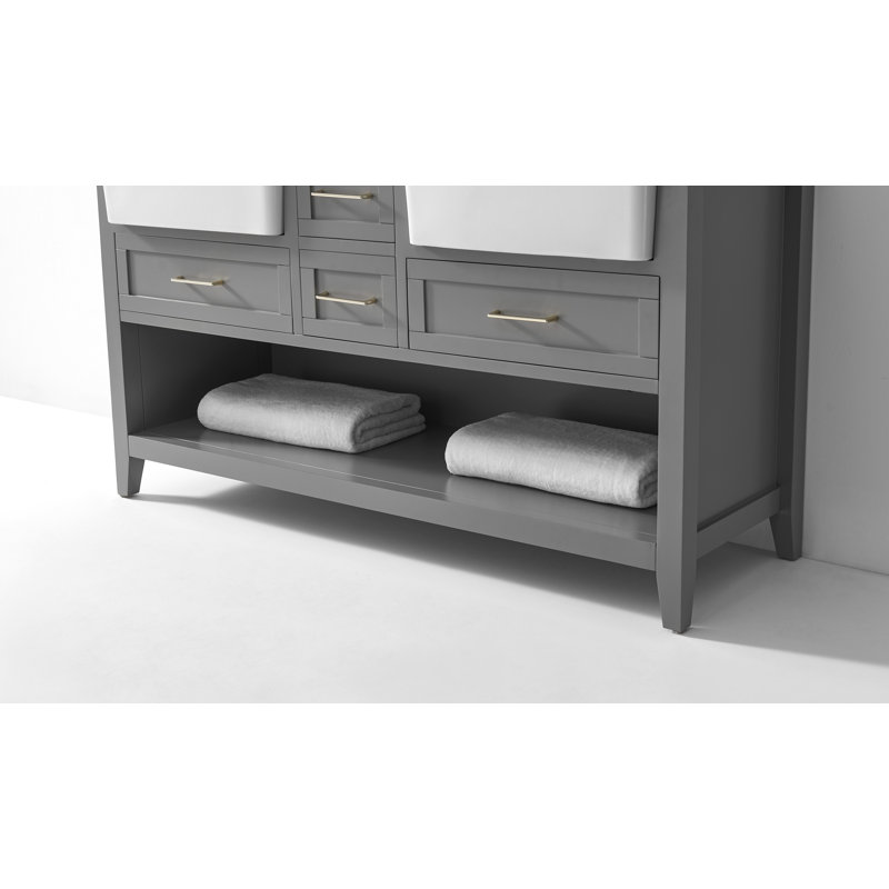60'' Double Bathroom Vanity with Carrara Marble Top, Sea Cloud Gray