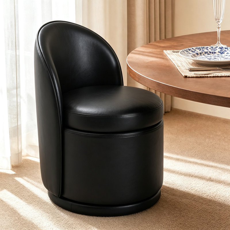 Chaise rembourrée moderne avec dossier incurvé et base ronde, Faux Leather Black