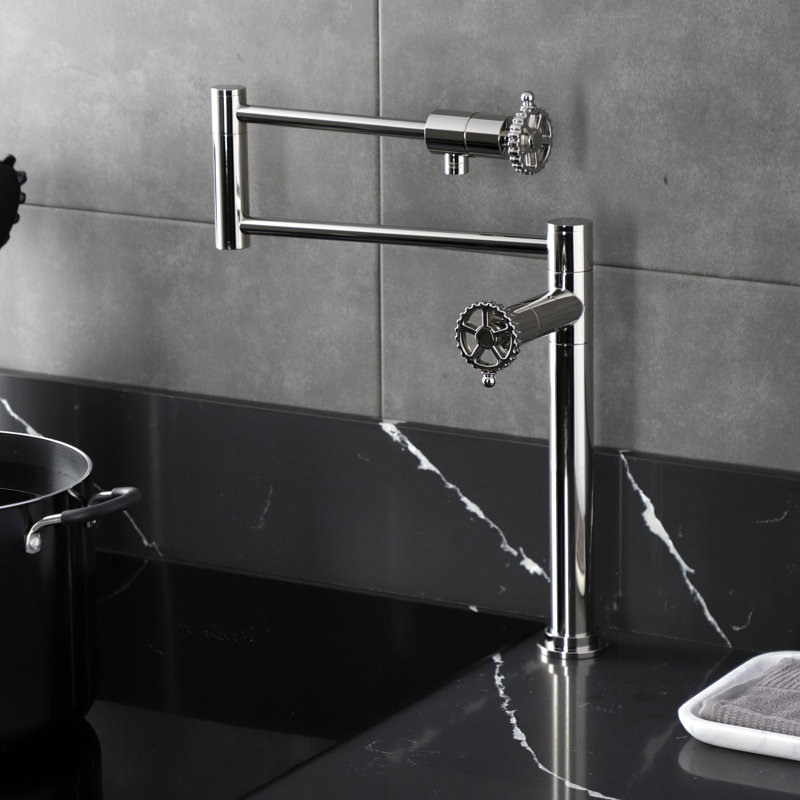 Kingston Brass Fuller Two-Handle 1-Hole Deck Mount Pot Filler Faucet, Polished Nickel