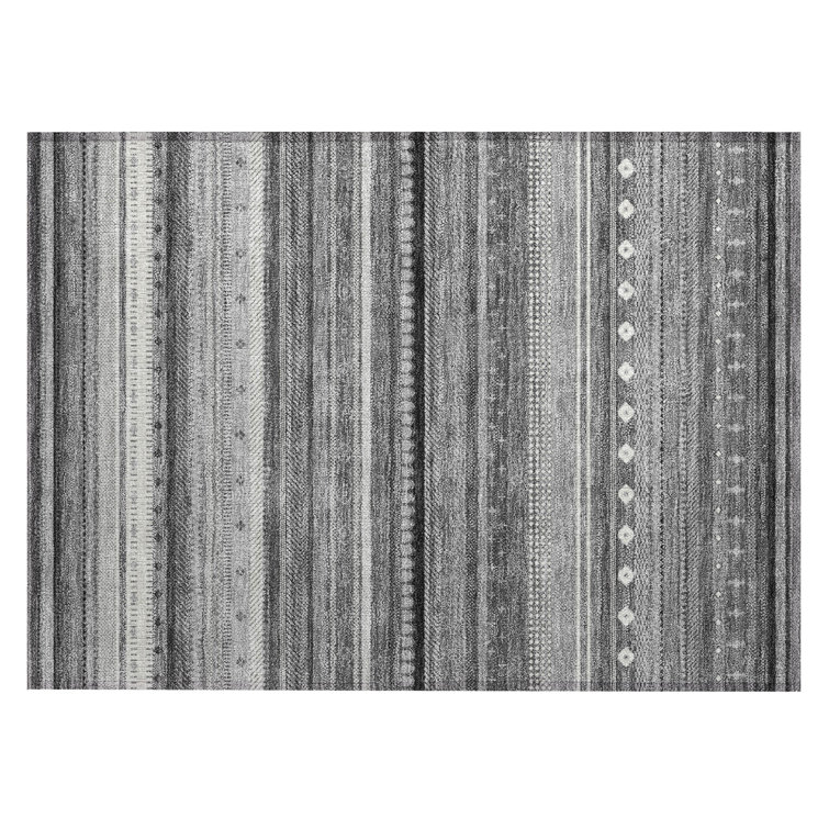 Machine Washable Indoor/Outdoor Husby ACN2218 Striped Rug