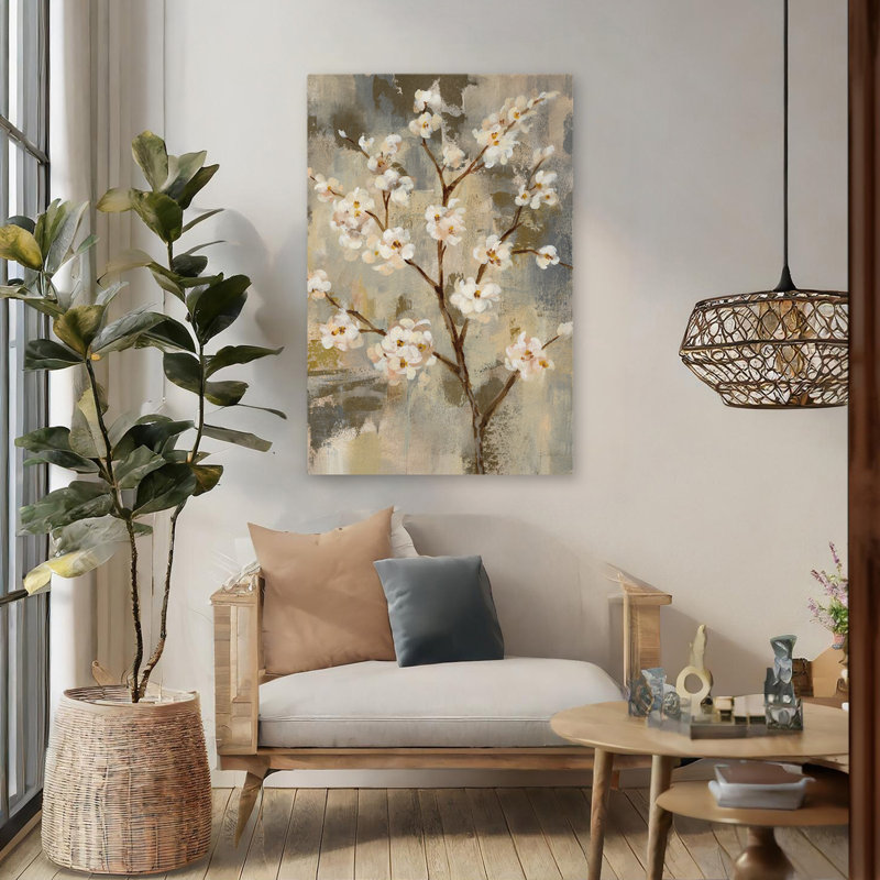 Neutral Branches II Crop - Abstract Beige Blossoms Branches, 48" H x 32" W