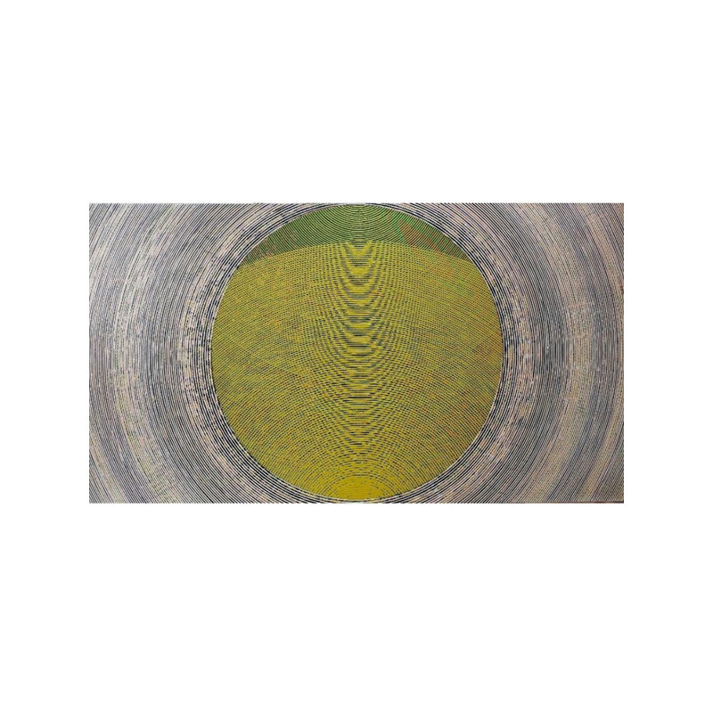 «Happy Vibration», peinture acrylique par Ghanshyam Gupta - art mural cercles concentriques modernes (26 po x 47 po, toile contemporaine, couleur abstraite vibrante, décor de chambre de méditation)