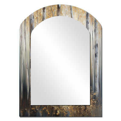 Birch Tree Forest Wonderland III - Tree Asymmetrical Unique Wall Mirror, Modern Arch Mirror, Printed Metal Art