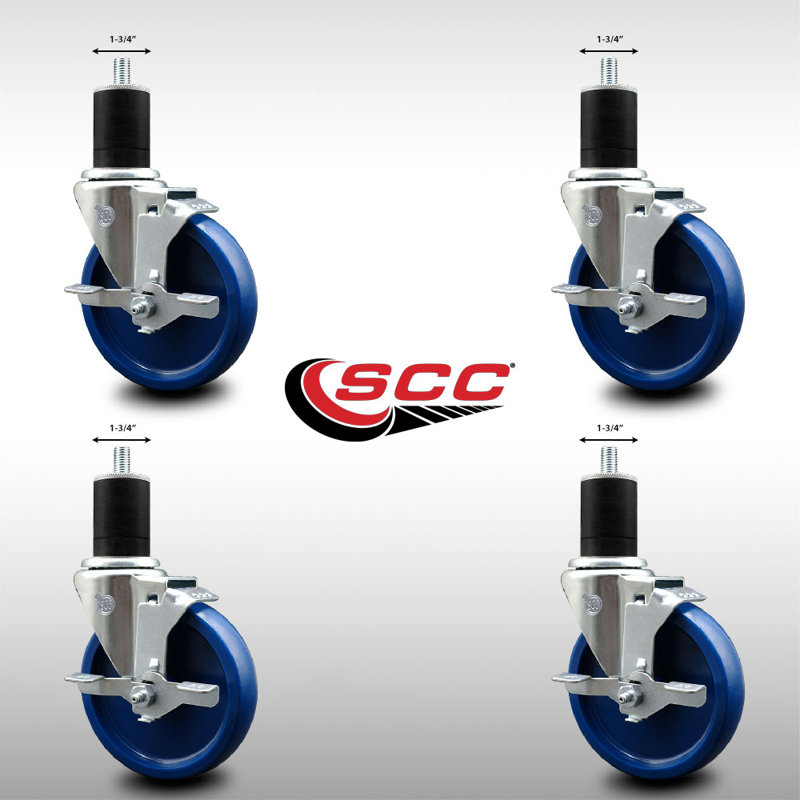 Ensemble de roulettes extensibles pivotantes en polyuréthane solide de 5 pouces de 1 3/4 po avec frein SCC
