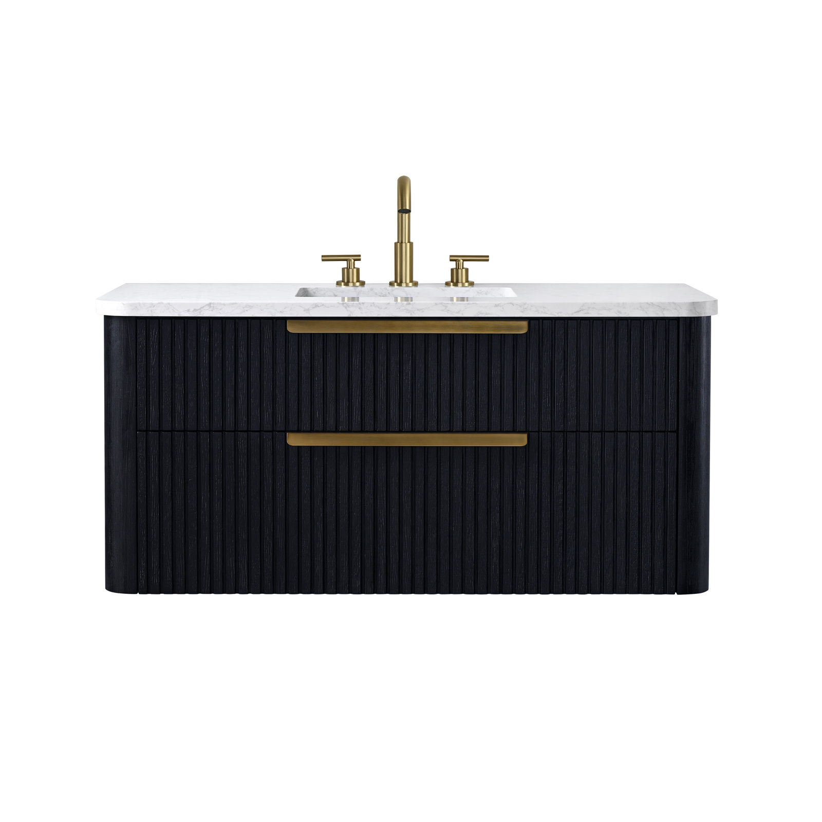 Liljan 42'' Wall-Mounted Single Bathroom Vanity, Black Oak/Brushed Bronze