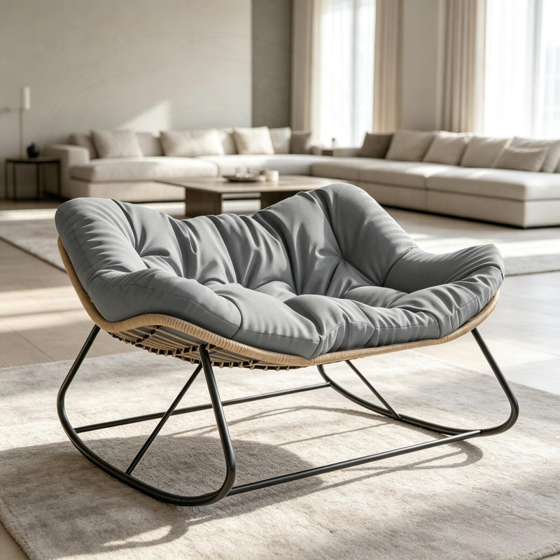 Double chaise berçante surdimensionnée avec coussin gris, Dark Grey Polyester
