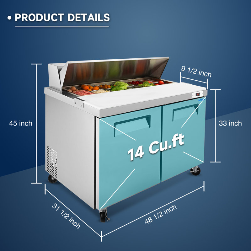 Réfrigérateur de table de préparation à sandwich et à salade Fennel 48 pouces avec planche à découper, entreposage au froid, certifié ETL