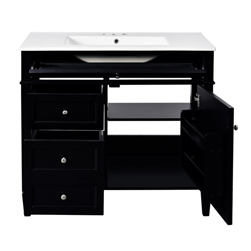 36'' Bathroom Vanity With Top Sink, Argent argent, Noir, noir, noir, noir