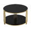Table basse moderne à plateau miroir noir, table de salon avec base cylindrique circulaire en métal et tablette inférieure