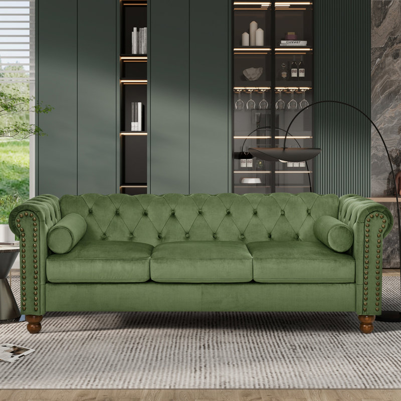 Canapé moderne à 3 places avec canapé en velours et canapé Chesterfield, Vert