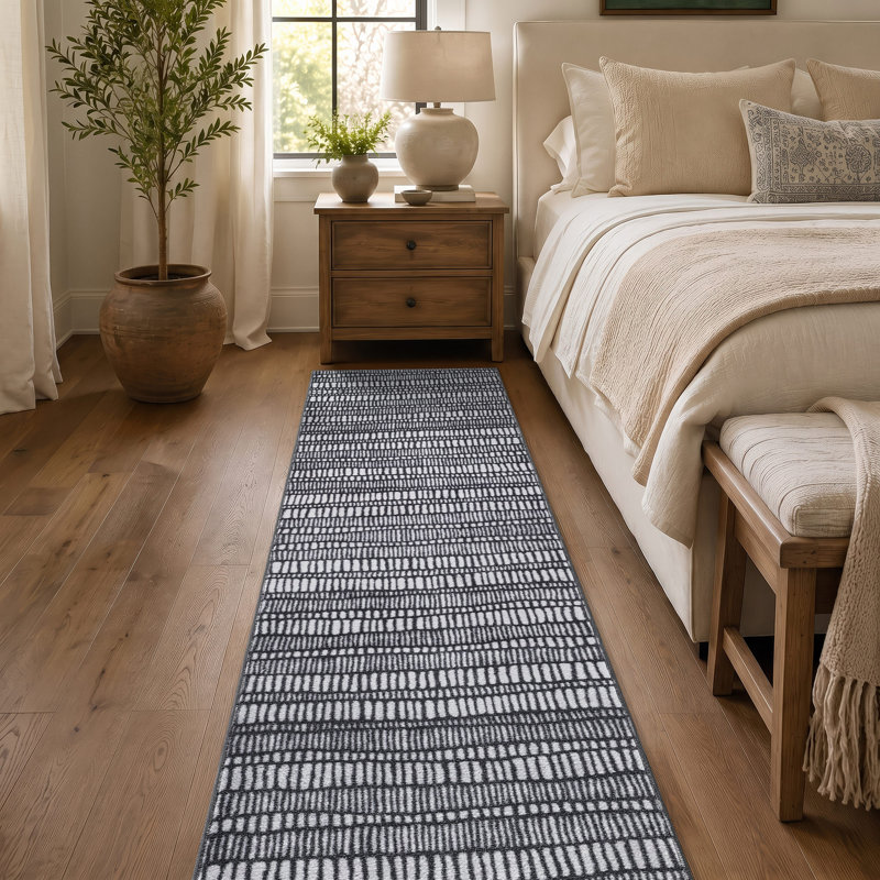 Tapis d'intérieur antidérapant à rayures anthracite, lavable à la machine, 2 pi x 6 pi