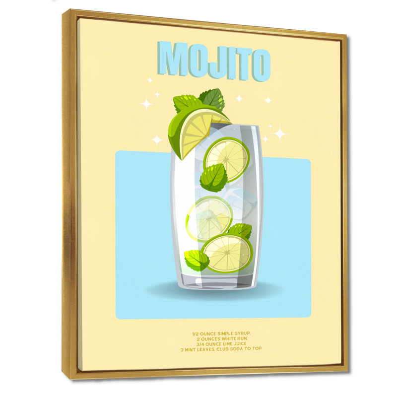 «Mid Century Lime Mojito Cocktail», impression d'art mural, H 44 po x l 34 po, Cadre flottant doré