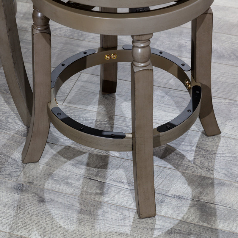 Tabouret de comptoir 24 po, finition gris patiné, assise en tissu gris anthracite