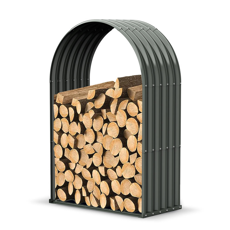 Ore Gray Galvanized Steel Arch Firewood Storage Rack with Shed