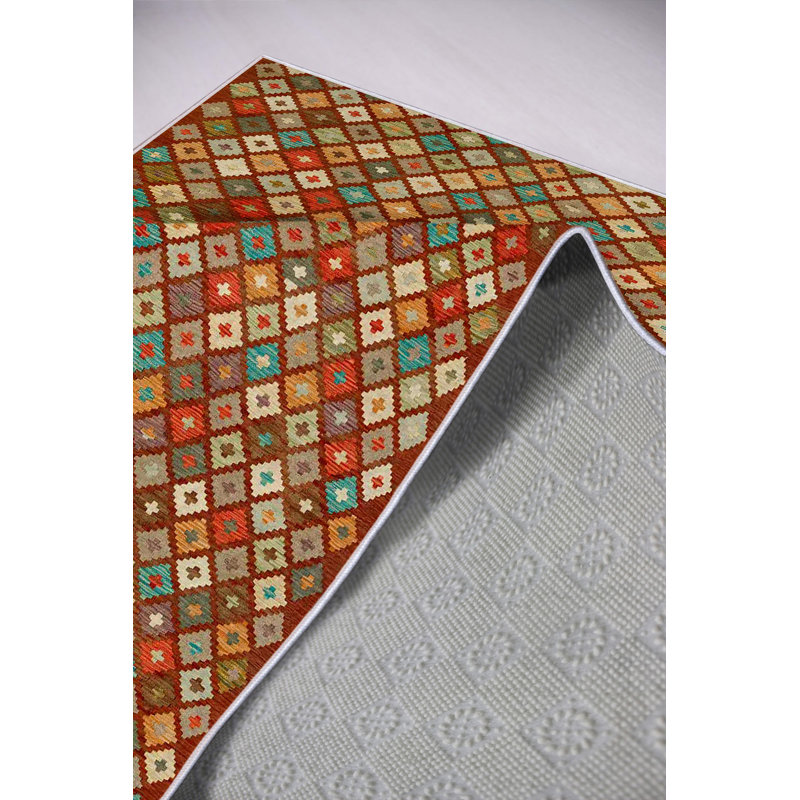 Tapis d'entrée écologique (3,3 x 4,9 pi), rouge carrelé, 100% polyester, 650 g / m² | Antibactérien, antidérapant à pois en PVC, hauteur des poils de 0,2 po | Lavable à la machine, parfait pour la maison ou le bureau