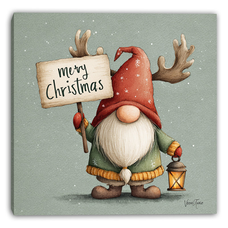 «Reindeer Gnome Wish», art mural sur toile tendue, H 30 po x l 30 po