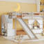 Lit mezzanine en bois double avec étagères, escalier de rangement, glissade, fenêtre et éclairage DEL-765040971