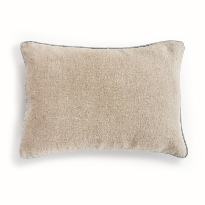 Elias Linen Pillow Cover & Insert, Flax/Blue, Rectangular 14"H x 20"W