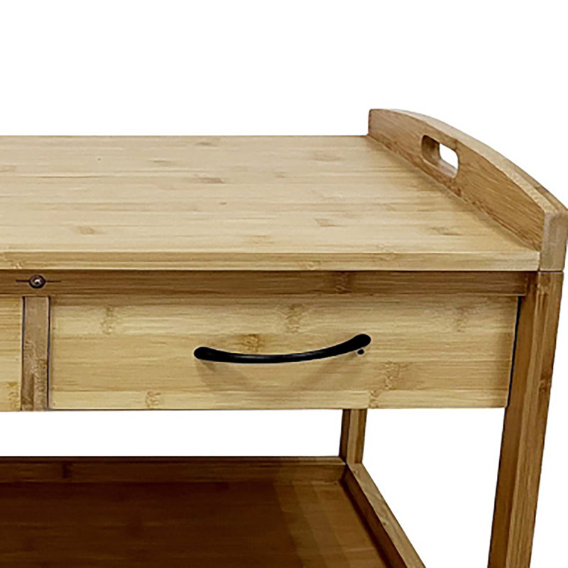 Chariot-bar Walter, 2 tiroirs, 2 tablettes, bambou brun, roulettes