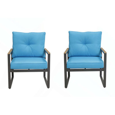 Ensemble de 2 chaises d'extérieur en acier avec meubles de patio, chaises d'extérieur en métal avec coussins améliorés, canapé simple d'extérieur pour balcon, jardin, terrasse et cour