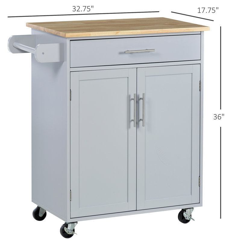 Îlot de cuisine avec chariot, tiroir, armoire de rangement et porte-serviettes, Gris