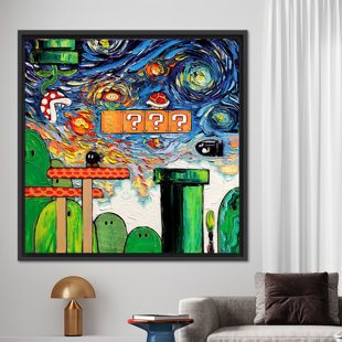 Super Mario World Van Gogh, art abstrait sur toile pour décorer une salle de jeu moderne
