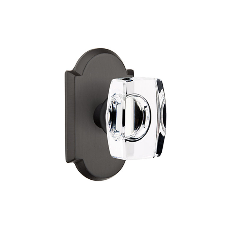 Ensemble de faux boutons Emtek avec rosette # 1 et bouton en verre Windsor, Dos plat