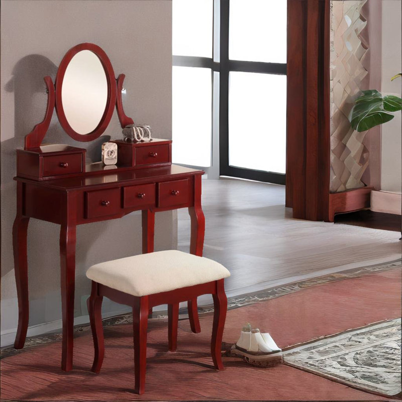 Ensemble de coiffeuse et tabouret de maquillage en bois, ensemble de coiffeuse et tabouret de maquillage en bois Ashley