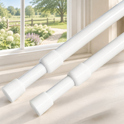 2pcs White Spring Tension Curtain Rods, Adjustable Expandable Loaded 29.5"-41.5" Small Rods for Window, Door, Bathroom, Closet, and Kitchen, 29.5"-41.5", 2pcs