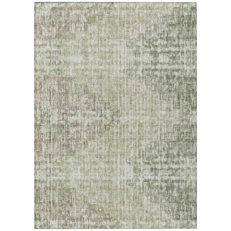 Tapis extérieur lavable géométrique vert et ivoire 8 pi x 10 pi