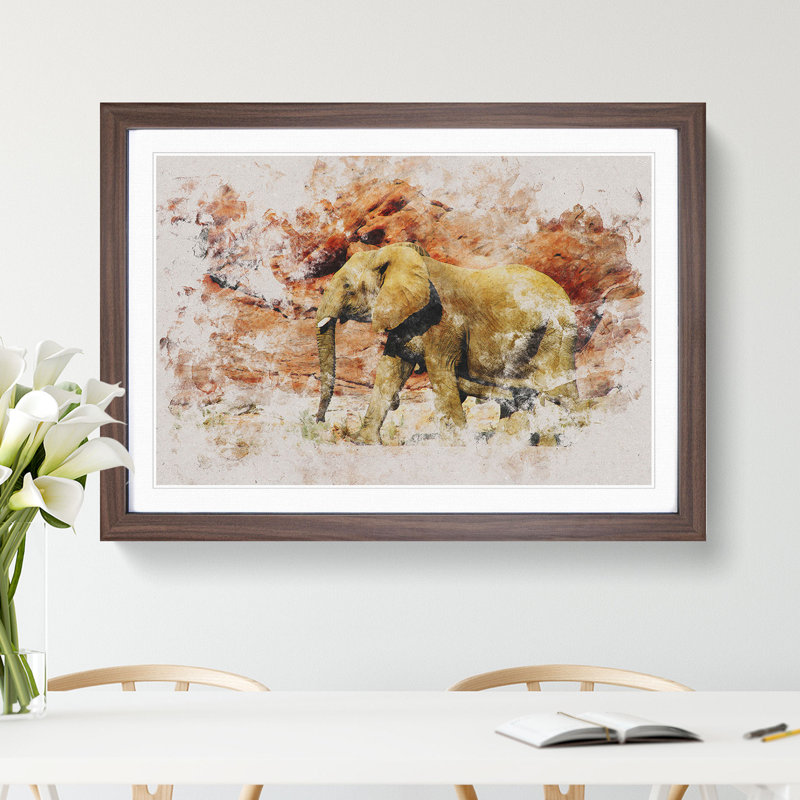 Elephant Vol.6 Watercolour - Picture Frame Graphic Art, Walnut, 27cm H x 36cm W x 2cm D