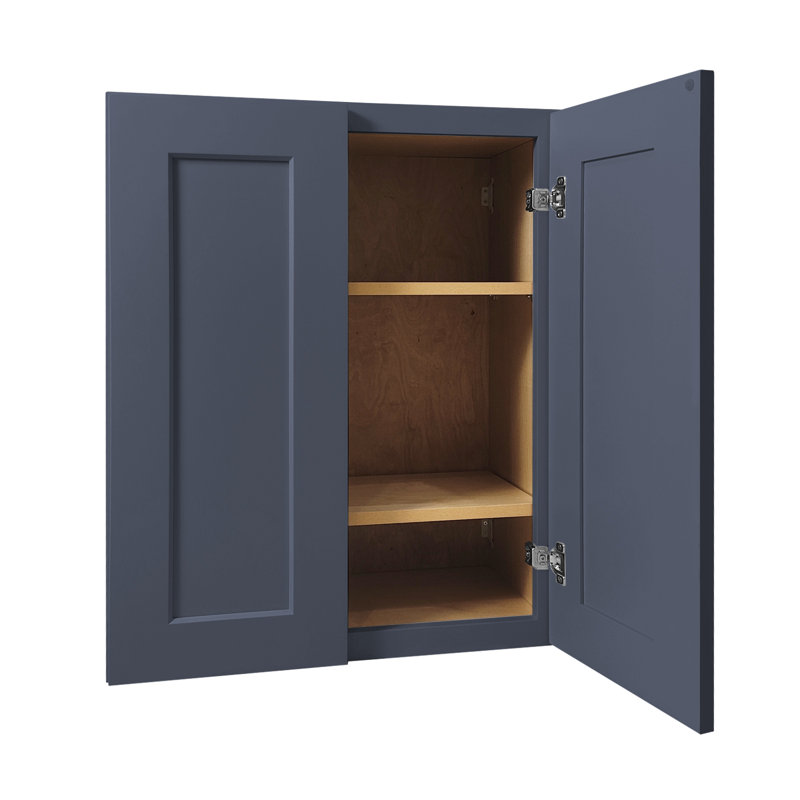 Armoire murale bleue double en bois massif à 2 portes et 2 tablettes pour la cuisine, la salle de bain, la buanderie, tablettes réglables prêtes à assembler (l 30 po x P 12 po x H 30 po)