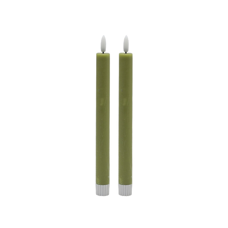 2 Pc Med Flameless Taper Candle, Green