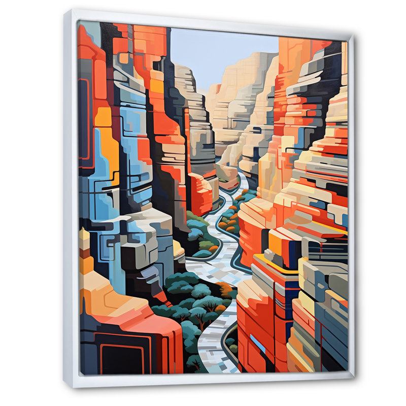 Canyon de Stijl, paysage inspiré sur toile, Cadre flottant blanc, 44" H x 34" W