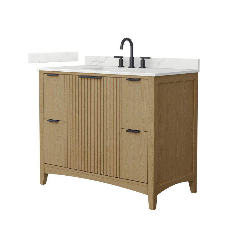Single Vanity, Beige / Matte Black, 48", Giotto Quartz