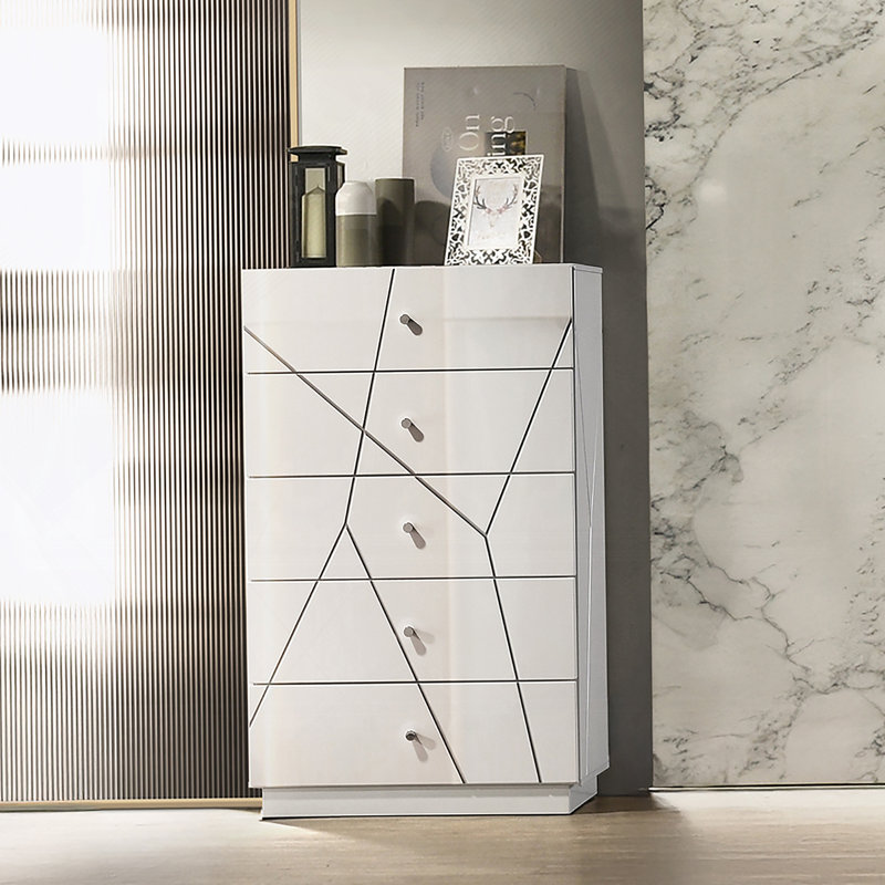 Commode élégante avec 5 tiroirs de rangement, commode de chambre avec boutons en métal