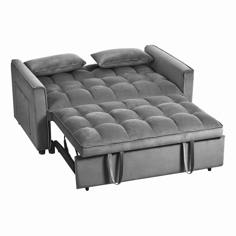 Canapé-lit convertible 3 en 1, canapé-lit escamotable moderne, dossier réglable, canapé-lit en velours avec coussins et poches pour le salon