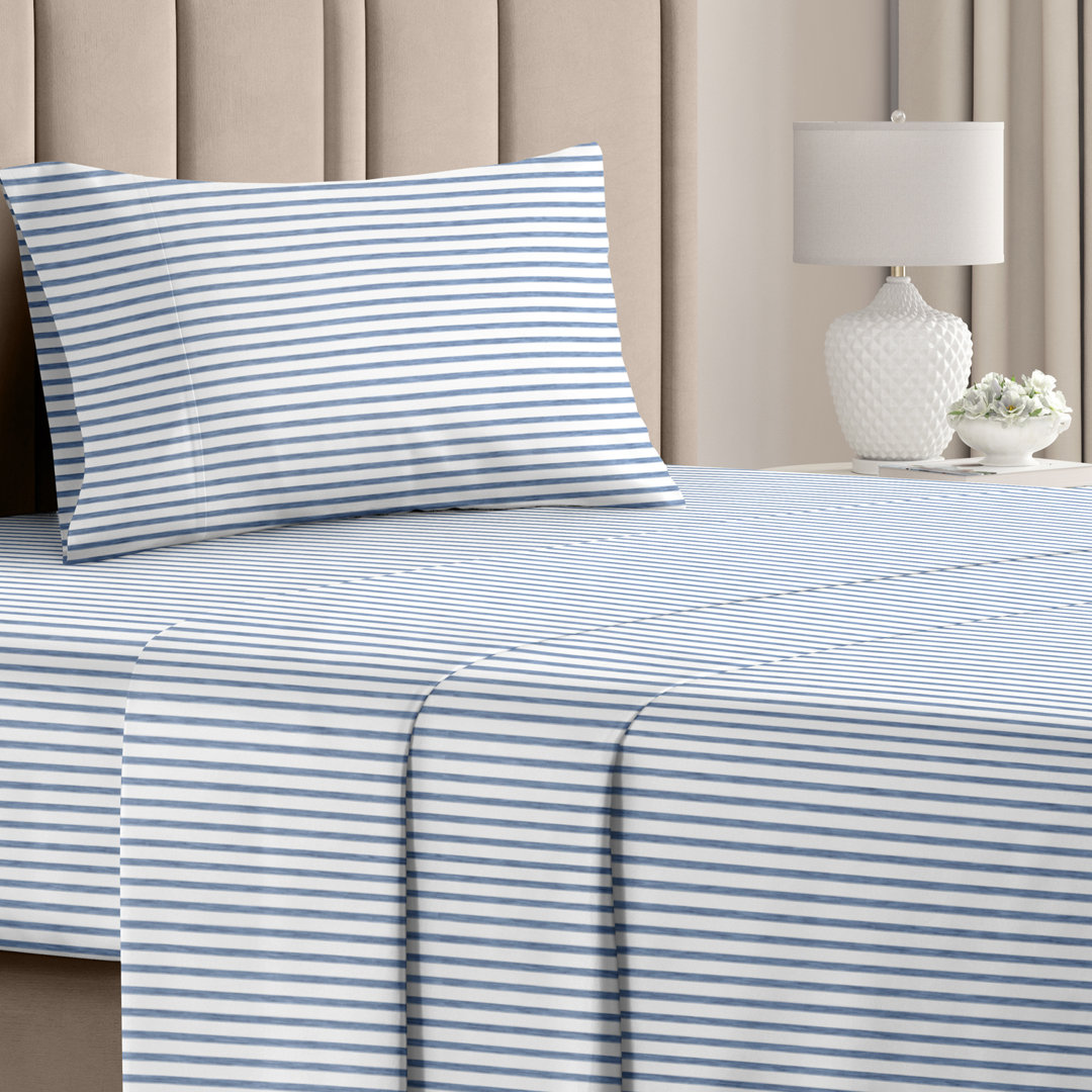 4 Piece Sheet Set Premium Soft Cooling & Wrinkle Free Stripes Sheet Set CGK Linens 