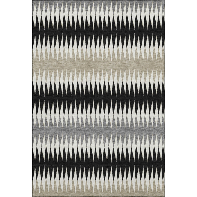 Premium Machine Washable Prisco Black Rug, Rectangle 3' x 5'