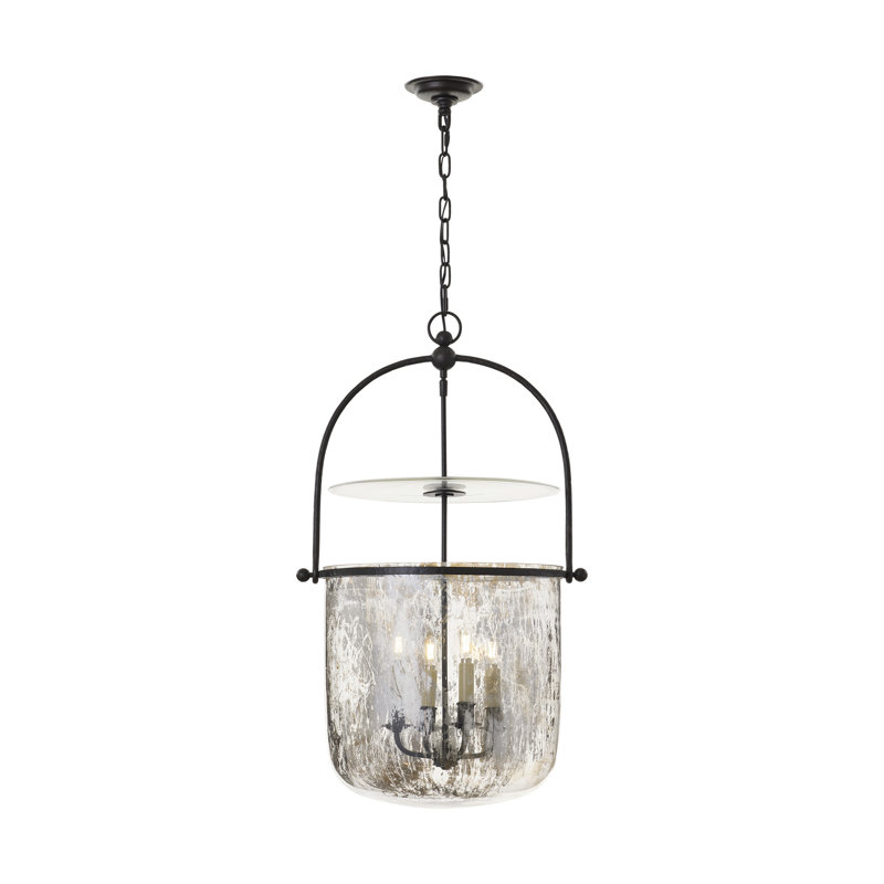 Chapman & Myers Lorford Smoke Bell Lantern, Aged Iron, 33.75" H x 20" W x 20" D, Mercury Glass