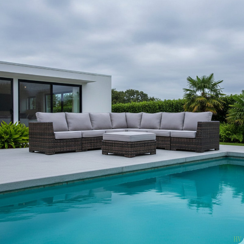 Canapé modulaire réversible en osier de 122 po entièrement assemblé pour terrasse extérieure
