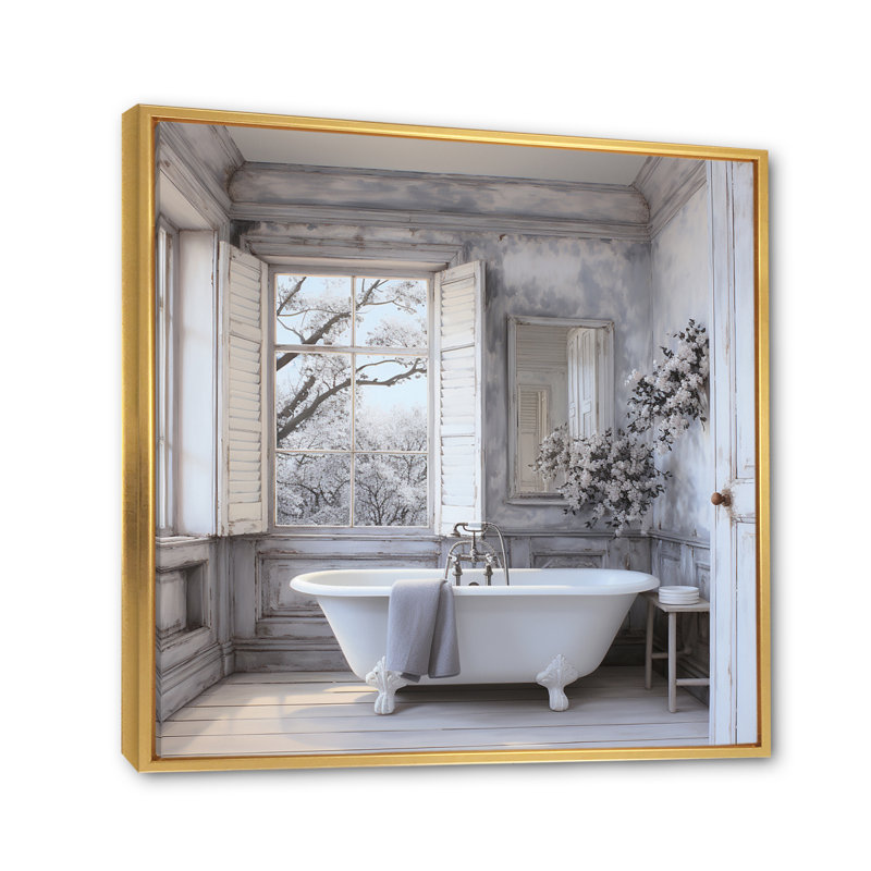 Farmhouse Bathroom Charm II, 30" H x 30" W, Floater Framed, Gold