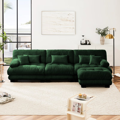 Canapé modulaire de luxe modulaire à 3 places en chenille, en forme de L, avec des coussins d'appoint surdimensionnés et rembourrés